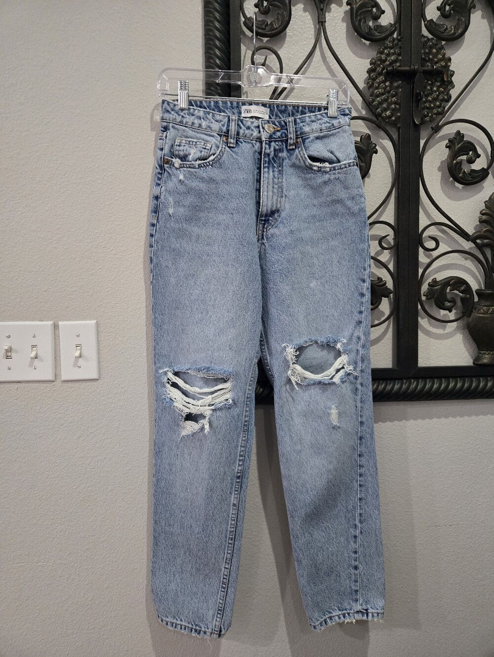 Zara High Waisted Light Blue Distressed Women’s Jeans